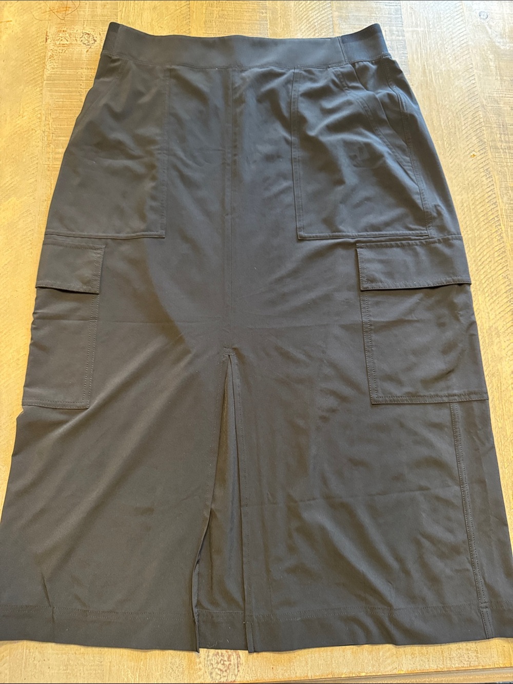 Athleta Black Midi Cargo Skirt with Front Slit